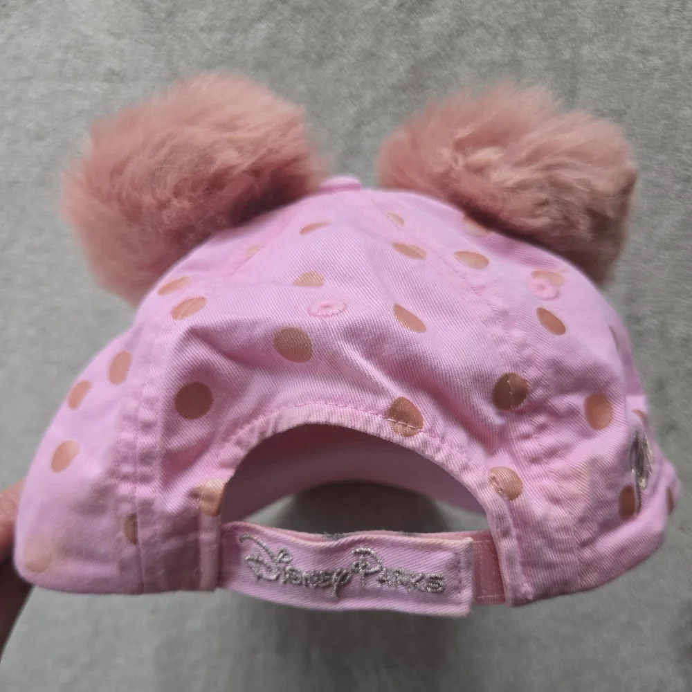 Disney Minnie Mouse Pink Polka Dot Fuzzy Pom-Pom Ears Baseball Cap, OS